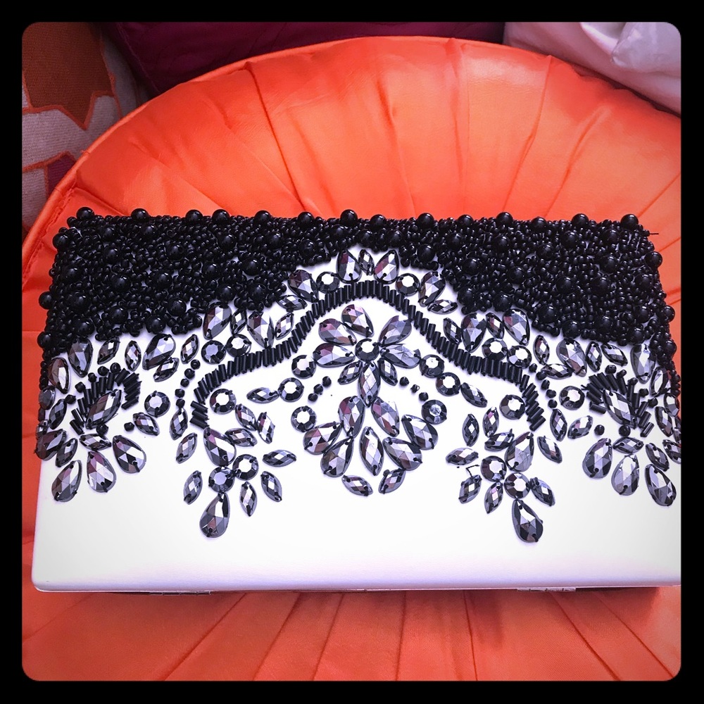 Rhinestone black and white clutch